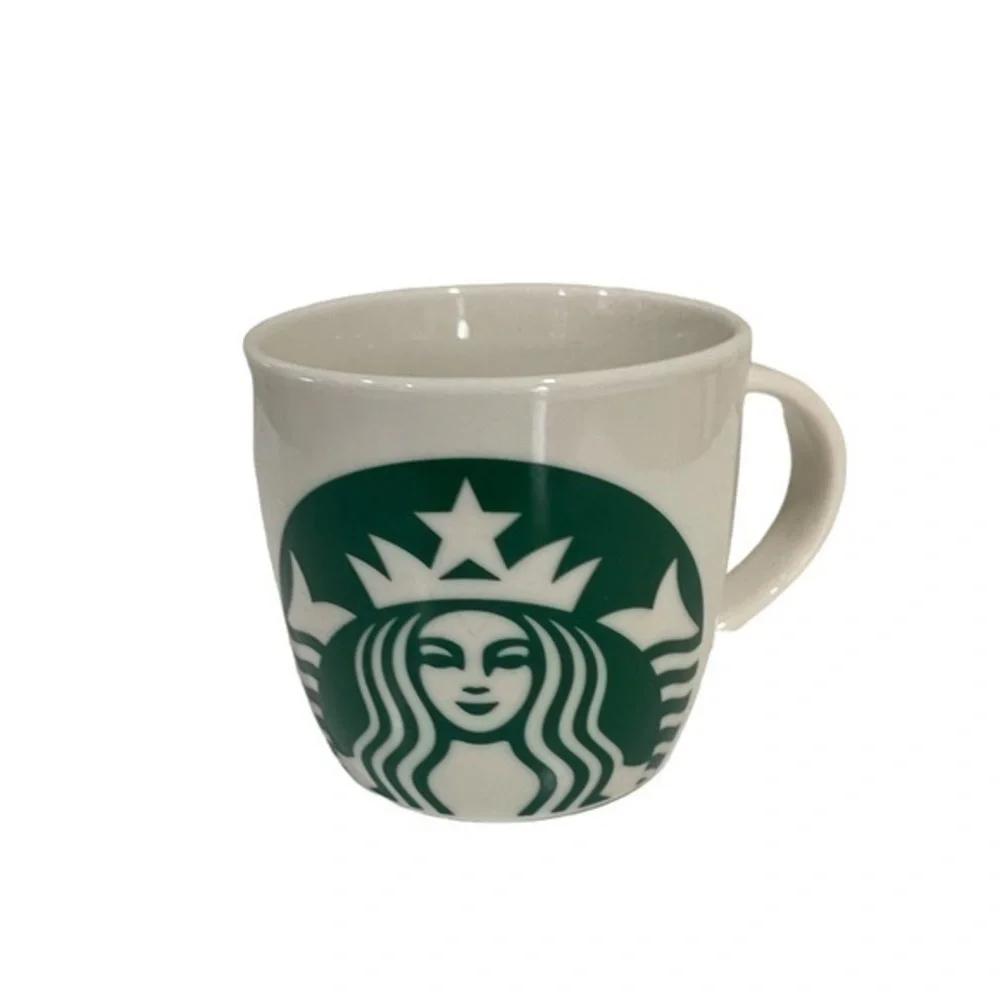STARBUCKS Coffee Mug Green Siren Mermaid Ceramic White Barrel Cup 14 oz 2017